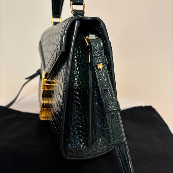 NEW YSL Calfskin Crocodile Embossed Mini Cassandra Gold Hardware with Dust Bag - Picture 3 of 14